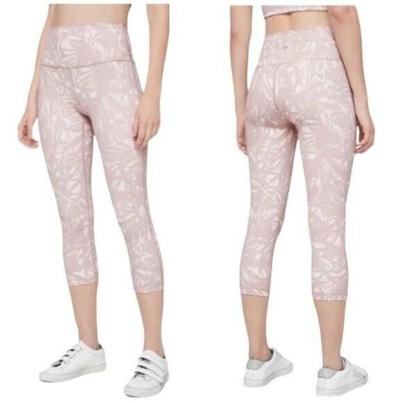 Lululemon Wunder Under Crop (High-Rise) 21" - Shadow Leaf Light Ivory Muse Sz 10 - Picture 1 of 7